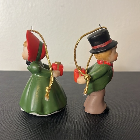 Vintage Enesco Bisque Porcelain Victorian Kissing Couple Christmas Ornaments - Picture 4 of 7